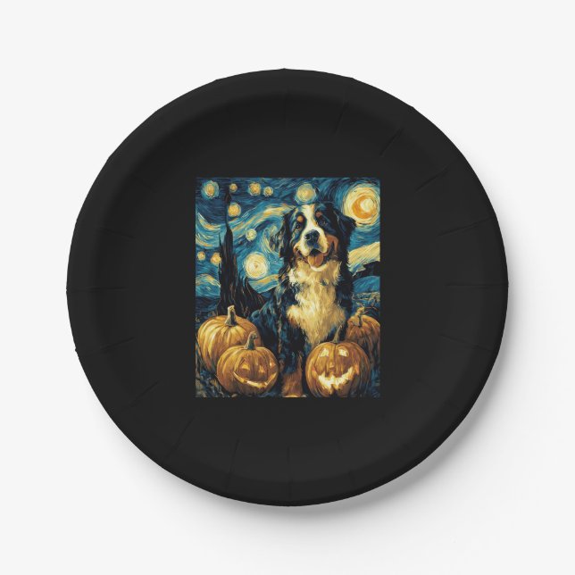 Niedlicher Berner Hund Halloween Kürbislaterne Pappteller (Vorderseite)