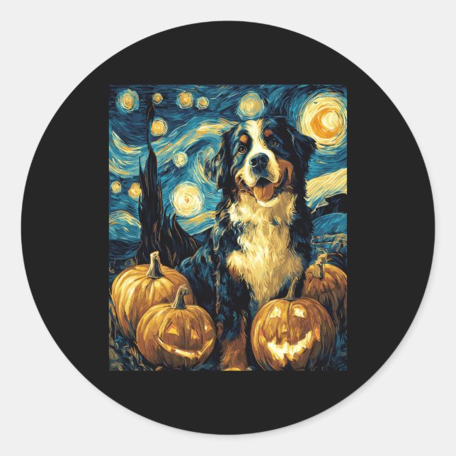 Niedlicher Berner Hund Halloween Kürbislaterne Runder Aufkleber (Vorderseite)