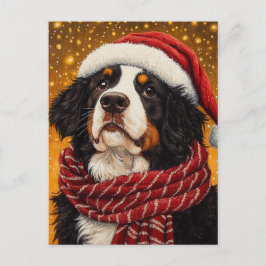Niedlicher Berner Hund in der Weihnachtsmannmütze Postkarte