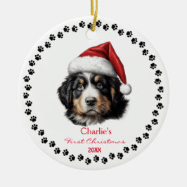 Niedlicher Berner Hund Weihnachtsmannmütze Paw Cus Keramik Ornament