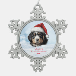 Niedlicher Berner Hund Weihnachtsmannmütze Paw Cus Schneeflocken Zinn-Ornament