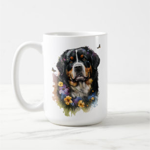 Niedlicher Bernsteingebirgshund mit Blume Kaffeetasse