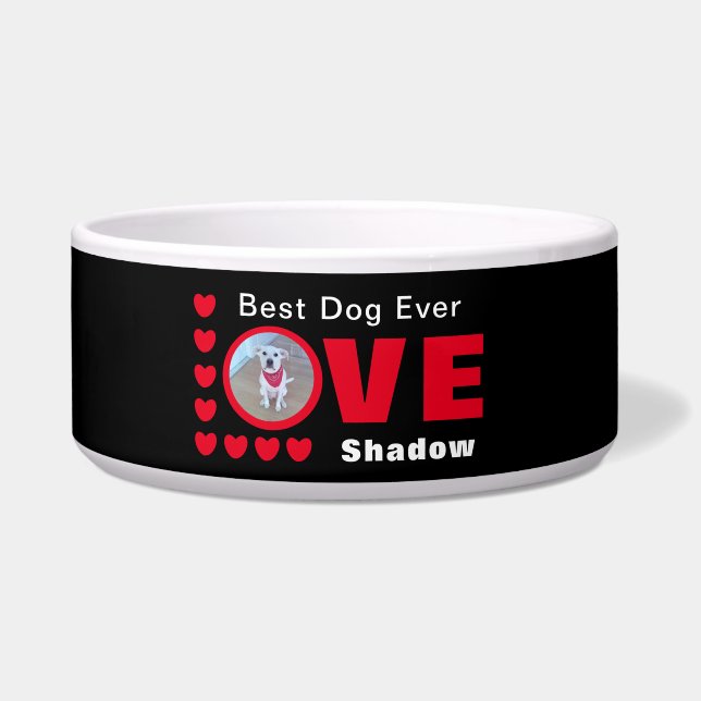 Niedlicher bester Hund je rotes Herz schwarz Napf (Vorderseite)