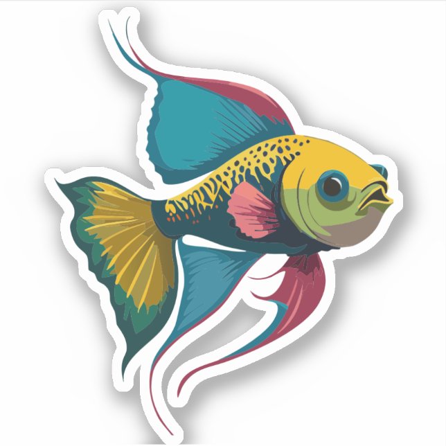 Niedlicher Beta-Fisch-Cartoon Aufkleber (Vorderseite)