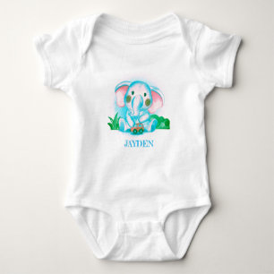 niedlicher bezaubernder Blauwasserfarbenelefant Baby Strampler