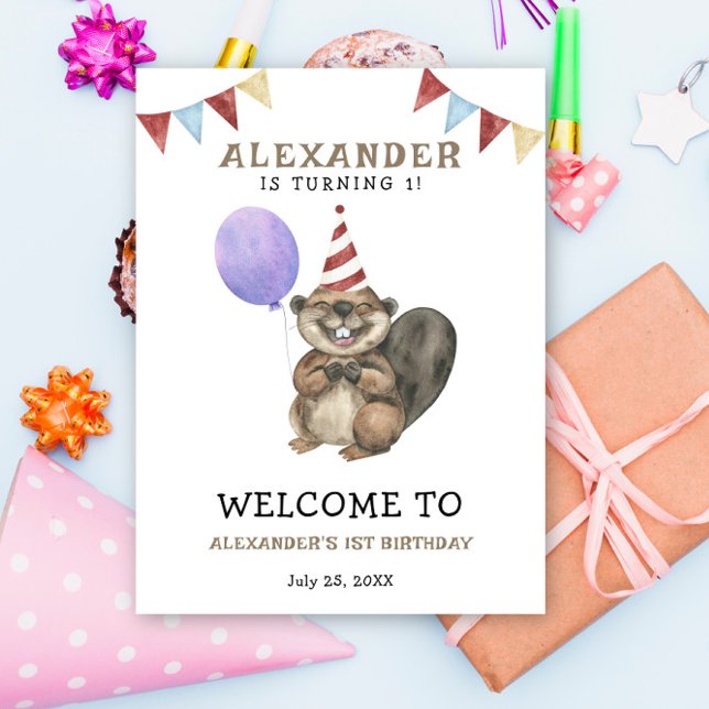 Niedlicher Biber 1. Geburtstag Poster (Von Creator hochgeladen)