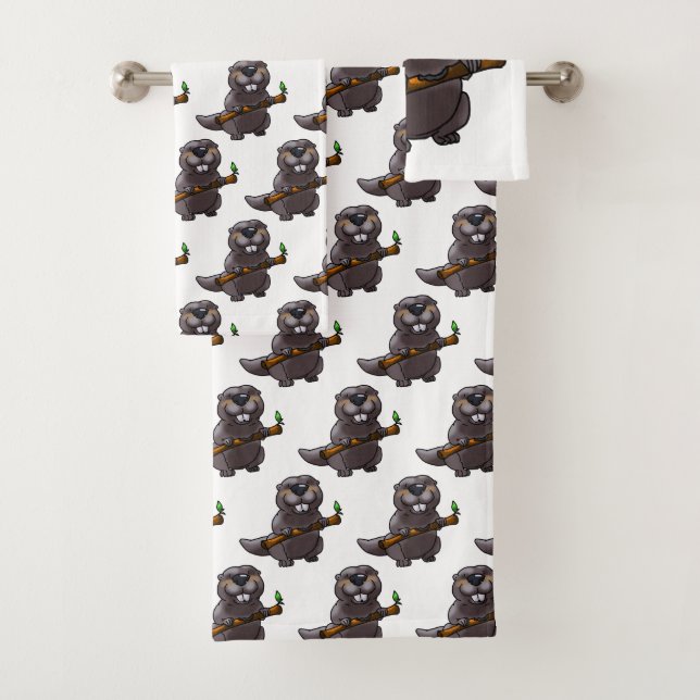 niedlicher Biber-Cartoon Badhandtuch Set (Insitu)