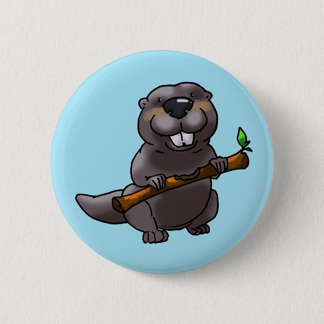 niedlicher Biber-Cartoon Button (Vorderseite)