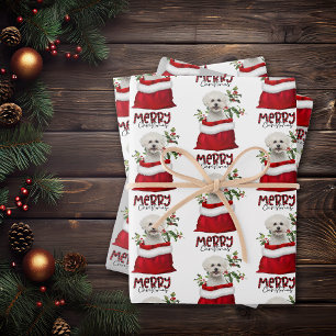 Niedlicher Bichon Frise Hund in der Holiday Gift B Geschenkpapier Set