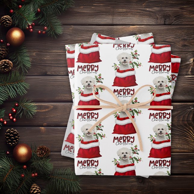 Niedlicher Bichon Frise Hund in der Holiday Gift B Geschenkpapier Set (Von Creator hochgeladen)