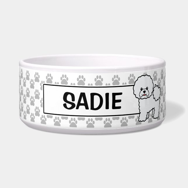 Niedlicher Bichon Frise Hund mit Individuelle Name Napf (Vorderseite)