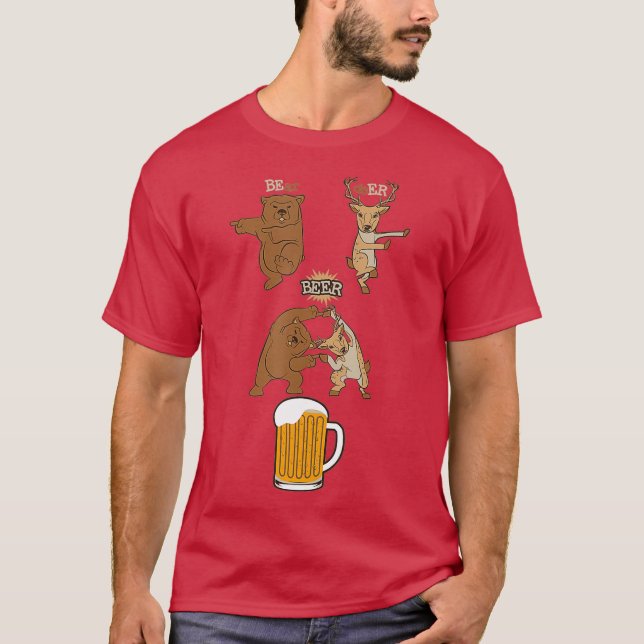 Niedlicher Bier Drinker Bear Plus Deer Gleich Bier T-Shirt (Vorderseite)