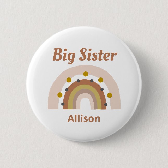 Niedlicher Big Sister Boho Rainbow Personalisiert  Button (Vorderseite)