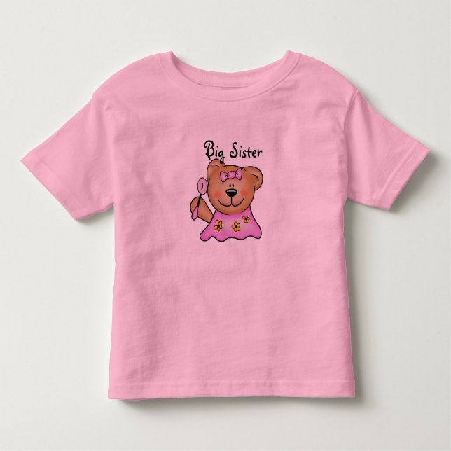 Niedlicher Big Sister Teddy Bear in Pink Kleinkind T-shirt (Vorderseite)
