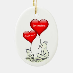 Niedlicher Big und Small Fox mit roten Herzen Keramik Ornament