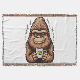 Niedlicher Bigfoot trinkt Kaffee Lustiger Sasquat Decke