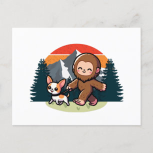 Niedlicher Bigfoot Walking Niedlich Chihuahua Feiertagspostkarte