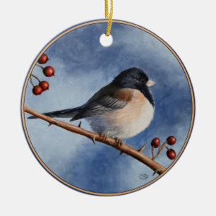 Niedlicher Bird Oregon Junco und Winterberries Keramik Ornament