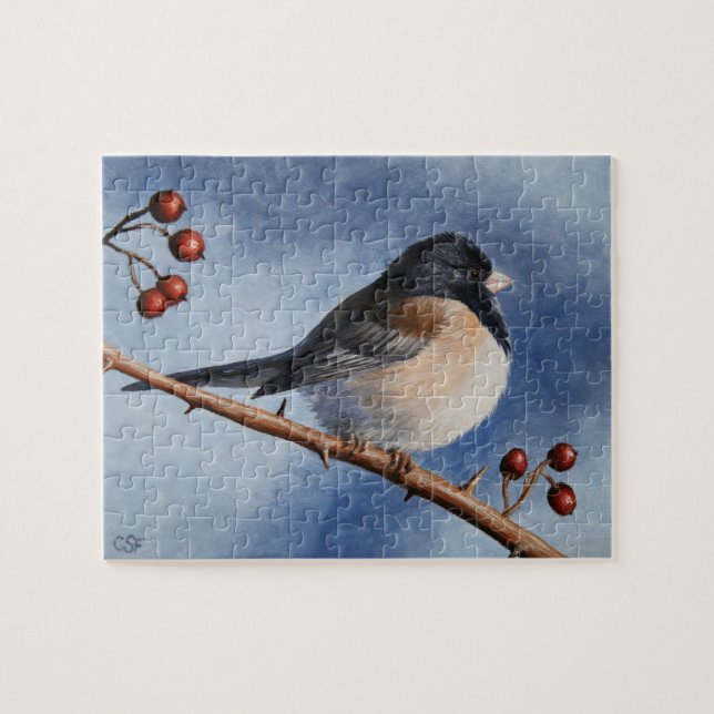 Niedlicher Bird Oregon Junco und Winterberries Puzzle (Horizontal)
