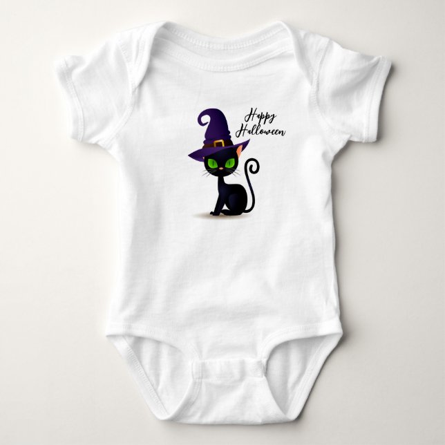 Niedlicher Black Cat Baby Bodysuit Strampler (Vorderseite)