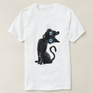Niedlicher Black Cat Button Eyes Meme Ästhetisches T-Shirt