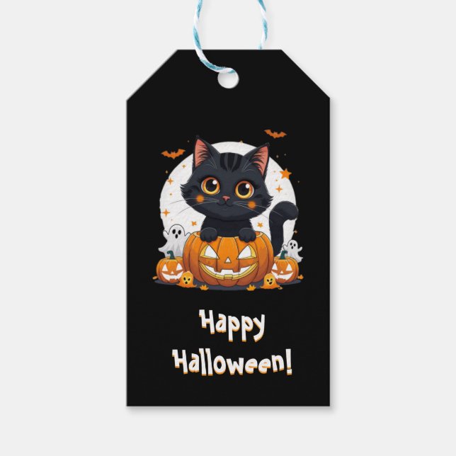 Niedlicher Black Cat Halloween-Geschenktag Kawaii  Geschenkanhänger (Vorderseite)