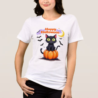 Niedlicher Black Cat Happy Halloween T - Shirt