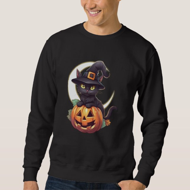 Niedlicher Black Cat Jack O'Lantern Pumpkin Moon H Sweatshirt (Vorderseite)