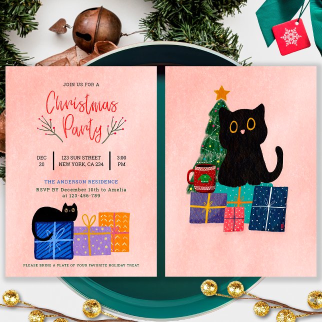 Niedlicher Black Cat Kaffee Pink Weihnachten Party (Front and Back)