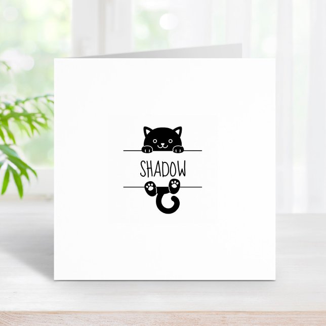Niedlicher Black Cat Peeking Individuelle Name 1x1 Gummistempel (Von Creator hochgeladen)