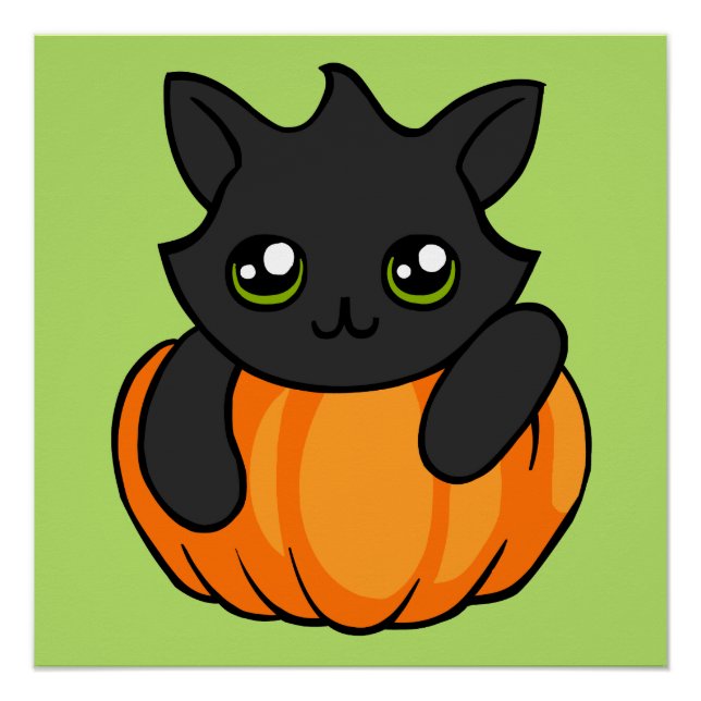 Niedlicher Black Cat Pumpkin Halloween Poster Zeic (Vorderseite)