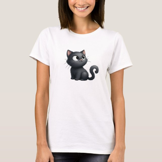 Niedlicher Black Cat T - Shirt (Vorderseite)