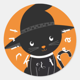 Niedlicher Black Cat Trick oder Treat Halloween Runder Aufkleber