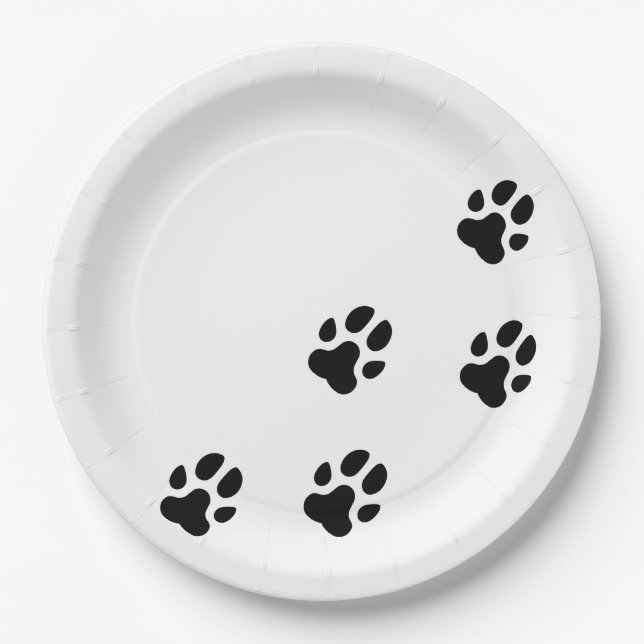 Niedlicher Black Dog Paw-Ausdruck Pappteller (Vorderseite)