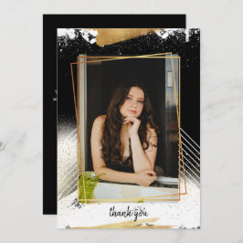 Niedlicher Black & Gold Gerahmter Abschluss Danke  Einladung