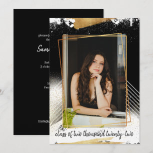 Niedlicher Black & Gold Gerahmter Abschluss Einlad Einladung