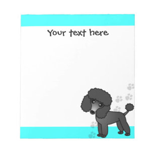 Niedlicher Black Poodle Cartoon Blue Paw Print Notizblock