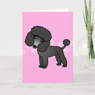 Niedlicher Black Poodle Cartoon - rosa Pawprint Karte