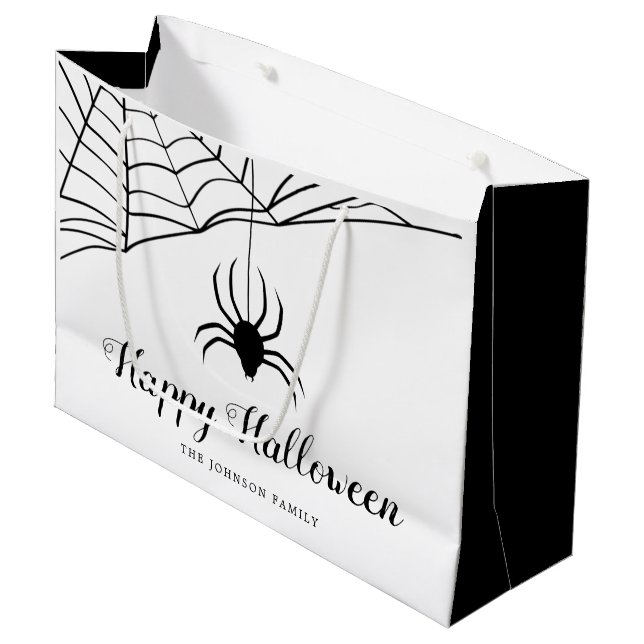 Niedlicher Black Spider Happy Halloween Große Geschenktüte (Vorderseite Schrägansicht)
