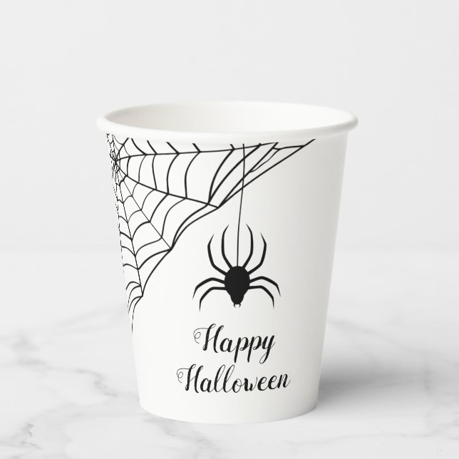 Niedlicher Black Spider Happy Halloween Pappbecher (Vorderseite)
