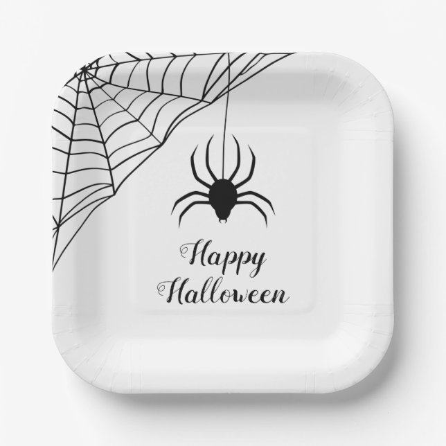 Niedlicher Black Spider Happy Halloween Pappteller (Vorderseite)