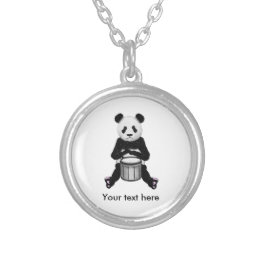 Niedlicher BLack und White Panda Drummer Versilberte Kette