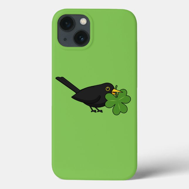 Niedlicher Blackbird mit Kleeblatt Clou Cartoon Case-Mate iPhone Hülle (Rückseite)