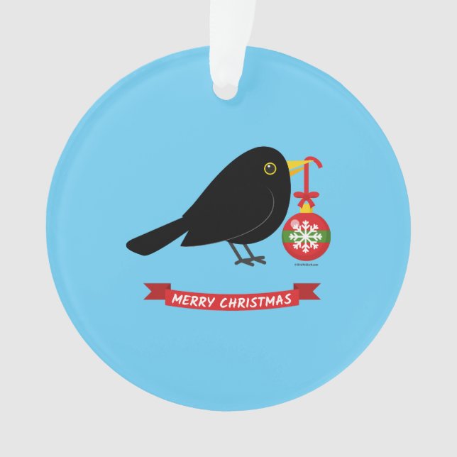 Niedlicher Blackbird mit Weihnachtsball Ornament (Vorderseite)