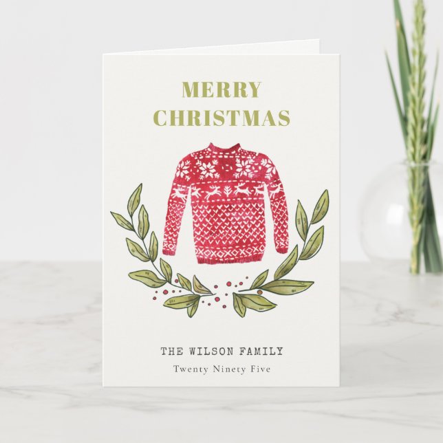 Niedlicher Blattrot Grün Ugly Sweater Weihnachten  (Vorderseite)