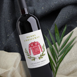 Niedlicher Blattrot Grün Ugly Sweater Weihnachten  Weinetikett