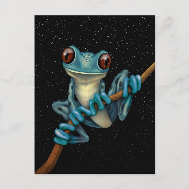 Niedlicher Blaubaumfrosch auf einer Zweigstelle mi Postkarte (Vorderseite)