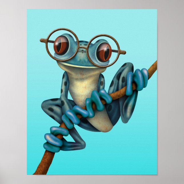 Niedlicher Blaubaumfrosch mit Augenbrille Poster (Vorne)