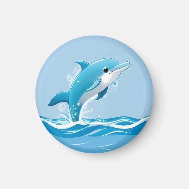 Niedlicher Blaue Dolphin Glückspilz im Wasser Magnet (Vorne)