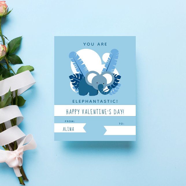 Niedlicher Blaue Elefant Kinder Valentinstag Klass Mitteilungskarte (Von Creator hochgeladen)